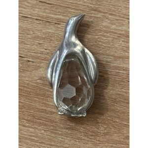Hallmark 2000 Penguin mini Silver Tone Faceted Clear Crystal 1" figure VTG READ